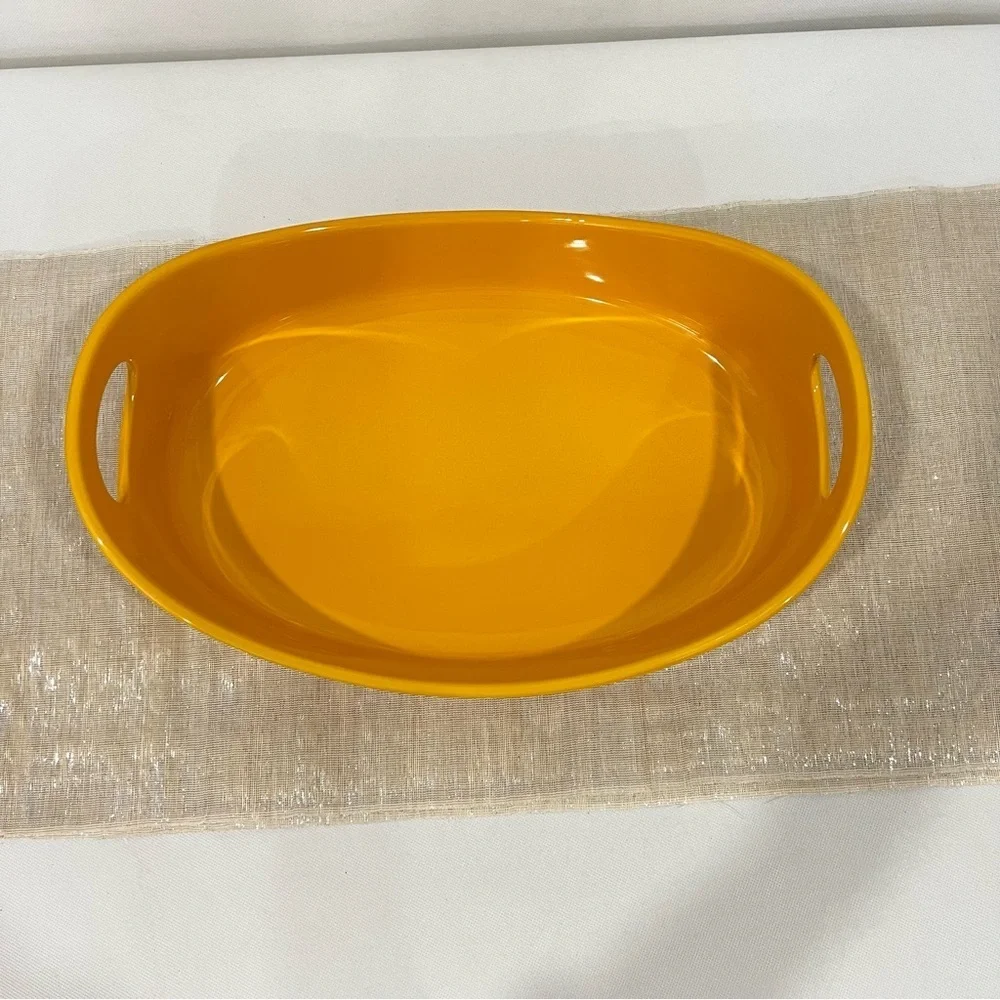 Rachel Ray 4 Quart Oval Baker Dish Yellow Mustard Stoneware Glazed Glassy